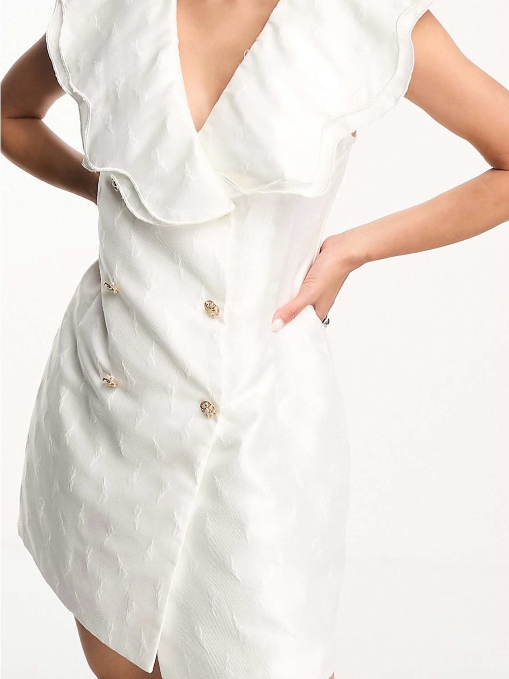 Sister Jane Cream Ruffle V-Neck Double-Breasted Mini Dress